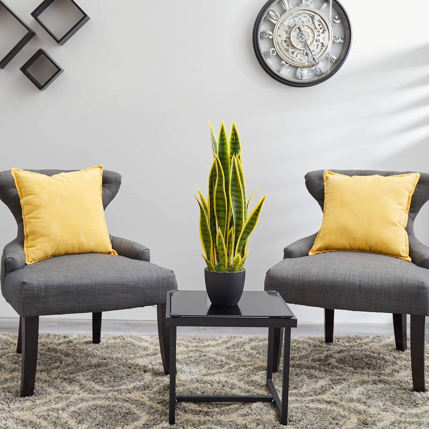 Nearly Natural Sansevieria 26in Artificial Plant With Pot, Green/Black