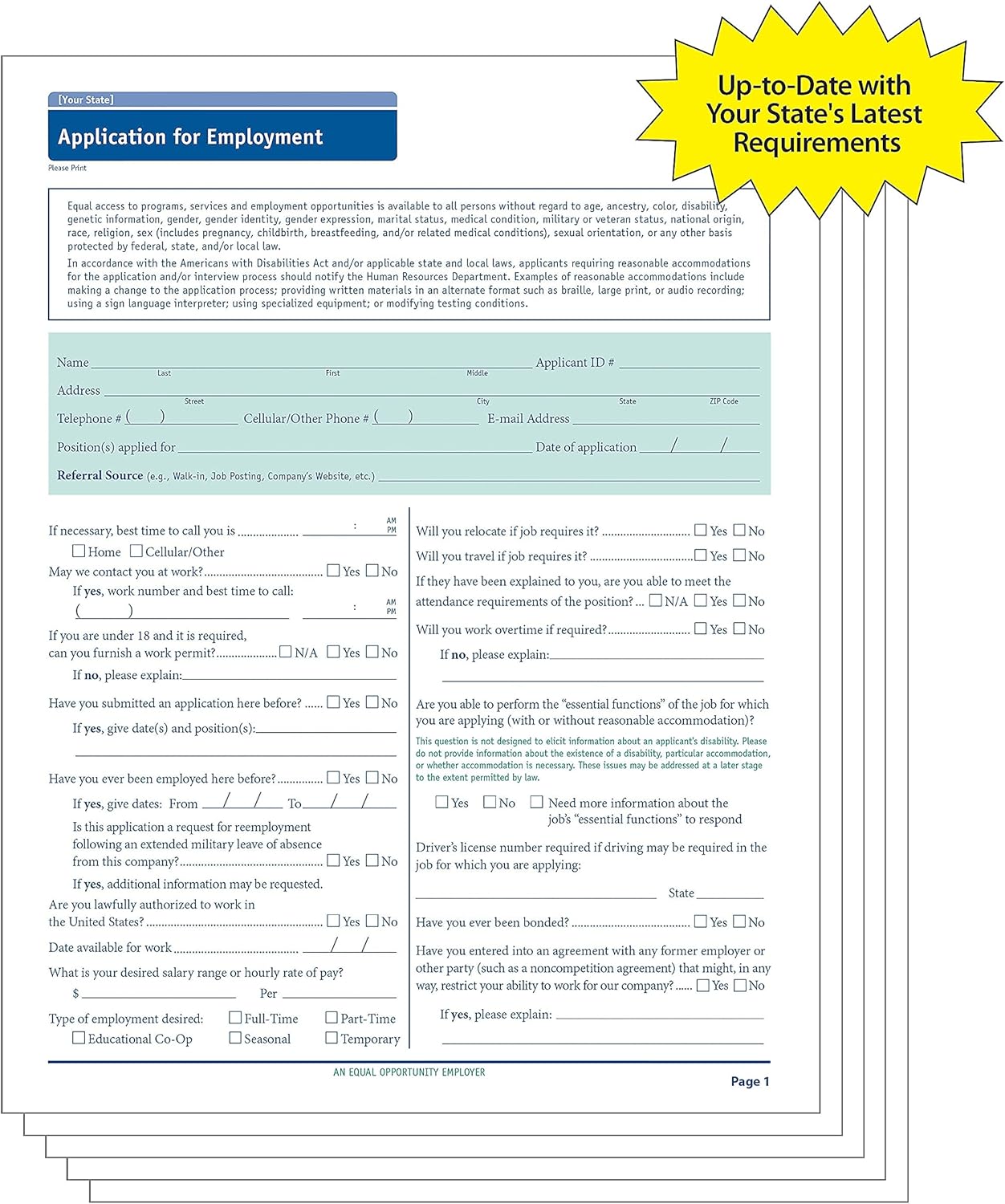 ComplyRight State-Specific Job Applications, Massachusetts, 8-1/2in x 11in, White, Pack Of 50