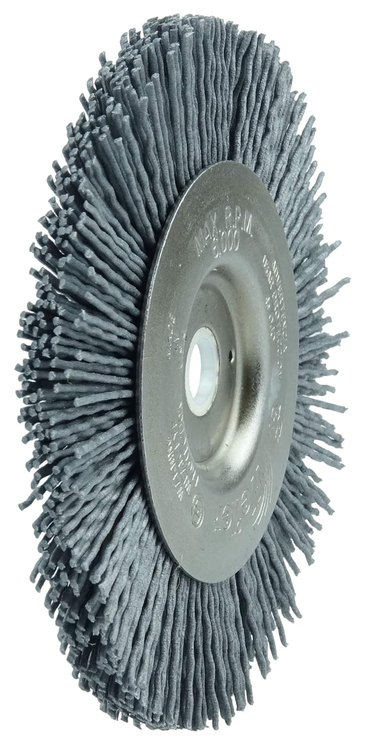 Weiler 31104 4" Narrow Face Nylox Wheel, 022/320SC Crimped Fill, 1/2"-3/8" Arbor Hole