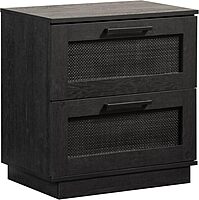 Sauder Tiffin Line Rattan 2-Drawer Nightstand Side Table, 24-5/8inH x 23-1/2inW x 15-3/4inD, Raven Oak