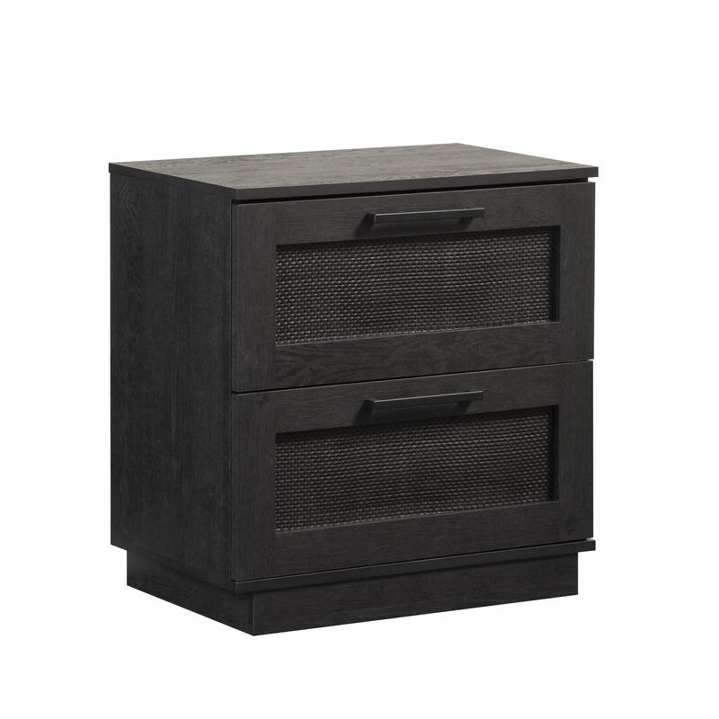 Sauder Tiffin Line Rattan 2-Drawer Nightstand Side Table, 24-5/8inH x 23-1/2inW x 15-3/4inD, Raven Oak