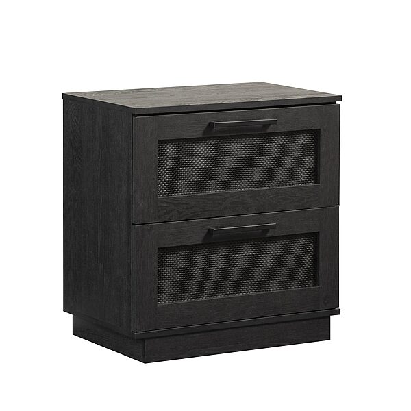 Sauder Tiffin Line Rattan 2-Drawer Nightstand Side Table, 24-5/8inH x 23-1/2inW x 15-3/4inD, Raven Oak