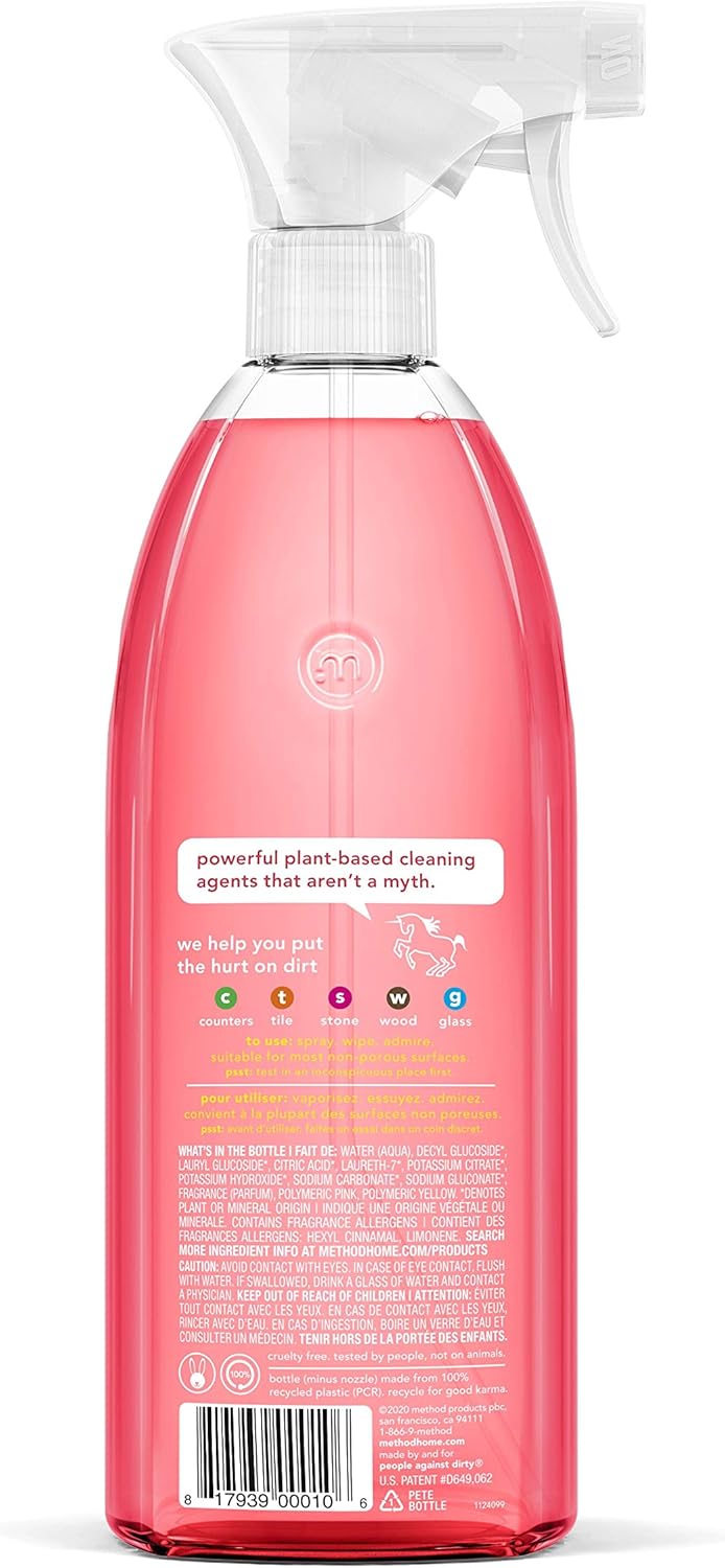 Method All-Purpose Cleaner, Pink Grapefruit, Plant-Based and Biodegradable Formula Perfect for Most Counters, Tiles, Stone