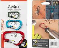 Nite Ize Slidelock Aluminum Locking Carabiner - Keychain Carabiner with Locking Gate - Carabiner Clip for Keys, Camping Accessories, & More - Assorted Sizes, Assorted Colors (3 Pack) Aluminum Assorted