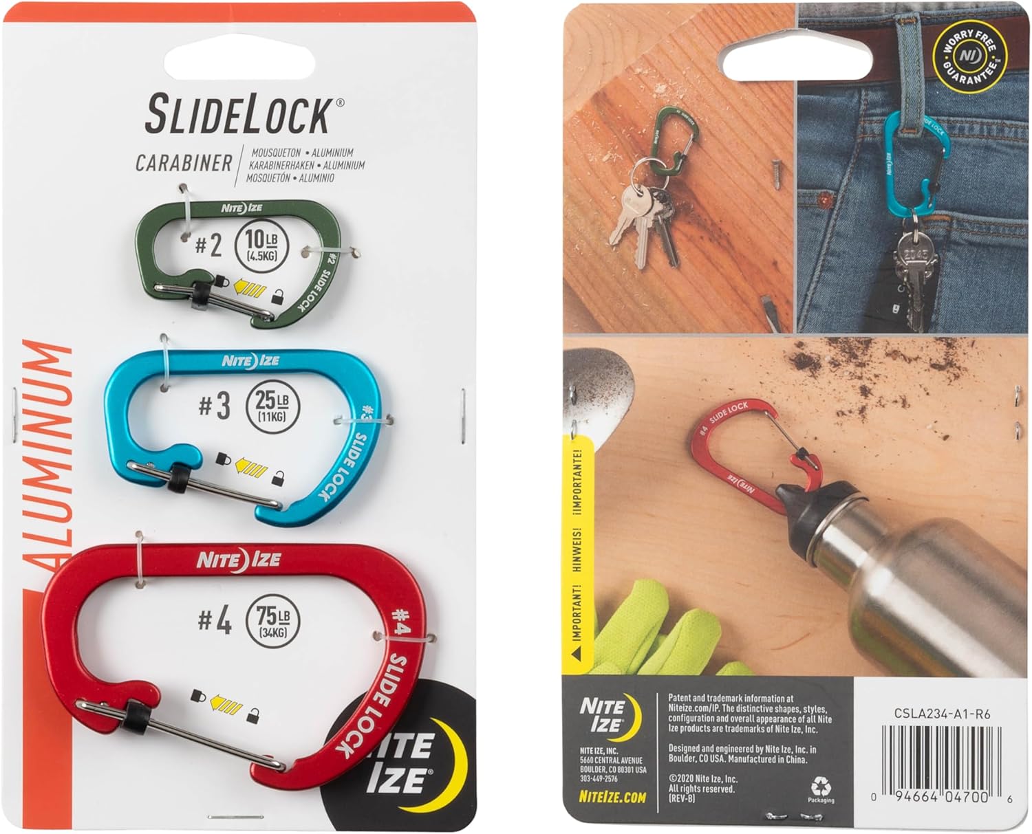 Nite Ize Slidelock Aluminum Locking Carabiner - Keychain Carabiner with Locking Gate - Carabiner Clip for Keys