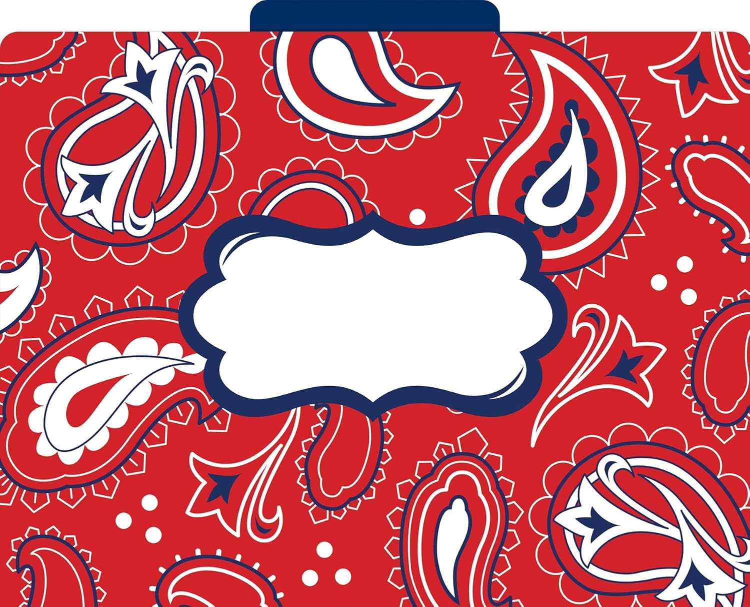 Barker Creek Designer File Folder Set of 24, Bandana, Colorful Bandana Pattern on Outside, Solid Navy Blue on Inside