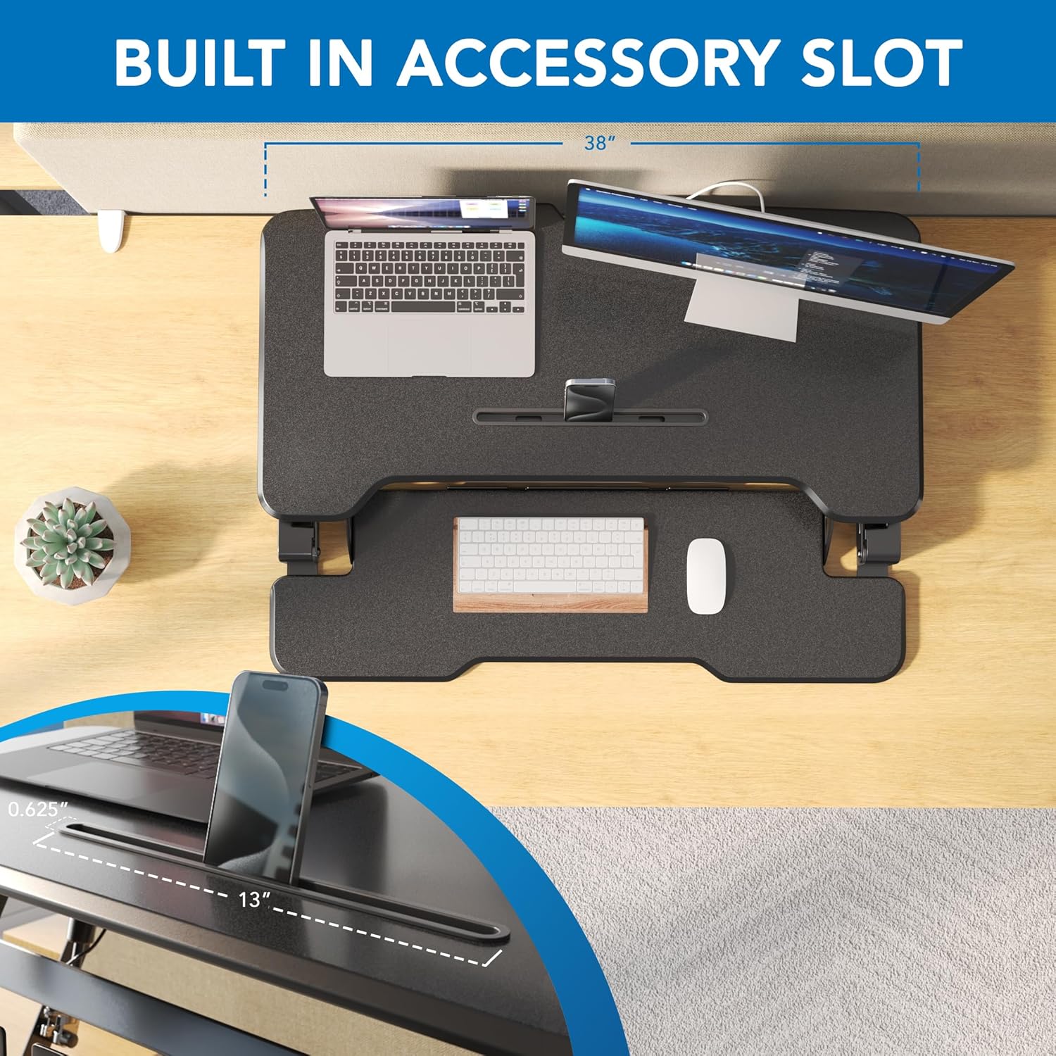 Mount-It! 38in Wide Height Adjustable Standing Desk Converter with Keyboard Tray