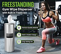 Alpine Stainless Steel Disinfecting Wipes Dispenser Floor Stand - Large Capacity Gym Wipes Dispenser with Trash Can, Smudge Resistant Coating Sanitizing Stand - Disinfectant Wipes Container Included