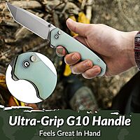 CIVIVI Brazen Folding Knife, Button Lock Pocket Knife with 3.46'' Swedish 14C28N Tanto Blade, Ultra-Grip G10 Handle, Low-Profile Clip for EDC