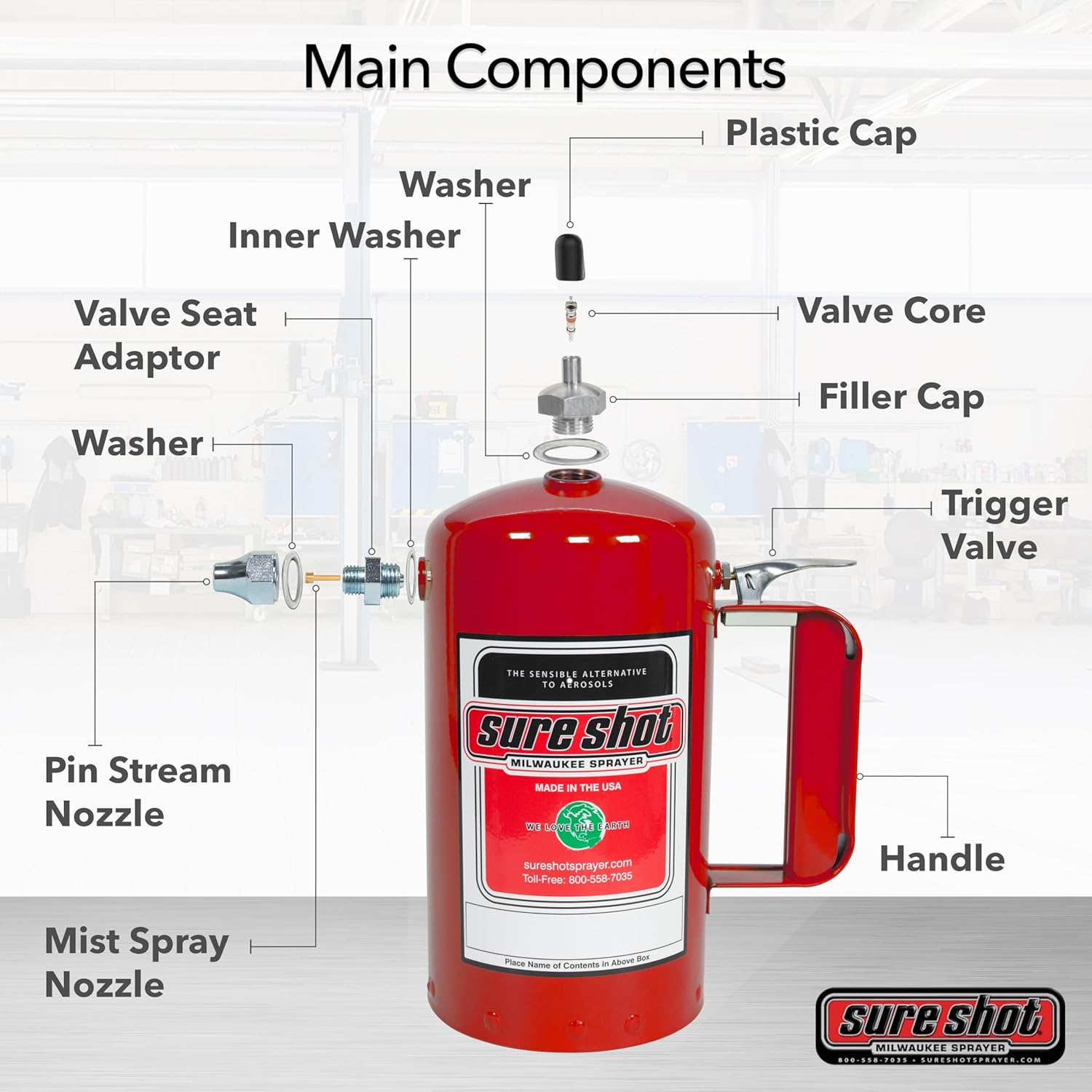 Sure Shot A1000R 1 Quart Enameled Steel Sprayer, Red