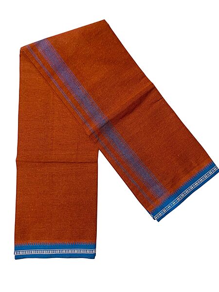Kuthampully Men's Pure Cotton Color Dhothi | Kerala Cotton Mundu | Plain Color Dhoti For Men | Traditional South Indian Dhoti | EKM-900 | Pack -1 (Kavi)