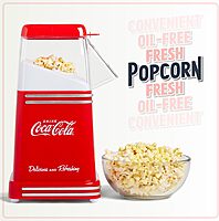 Nostalgia Electrics Coca-Cola Hot-Air Electric Popcorn Maker, 8 Cups, Healthy Oil Free Popcorn with Measuring Scoop