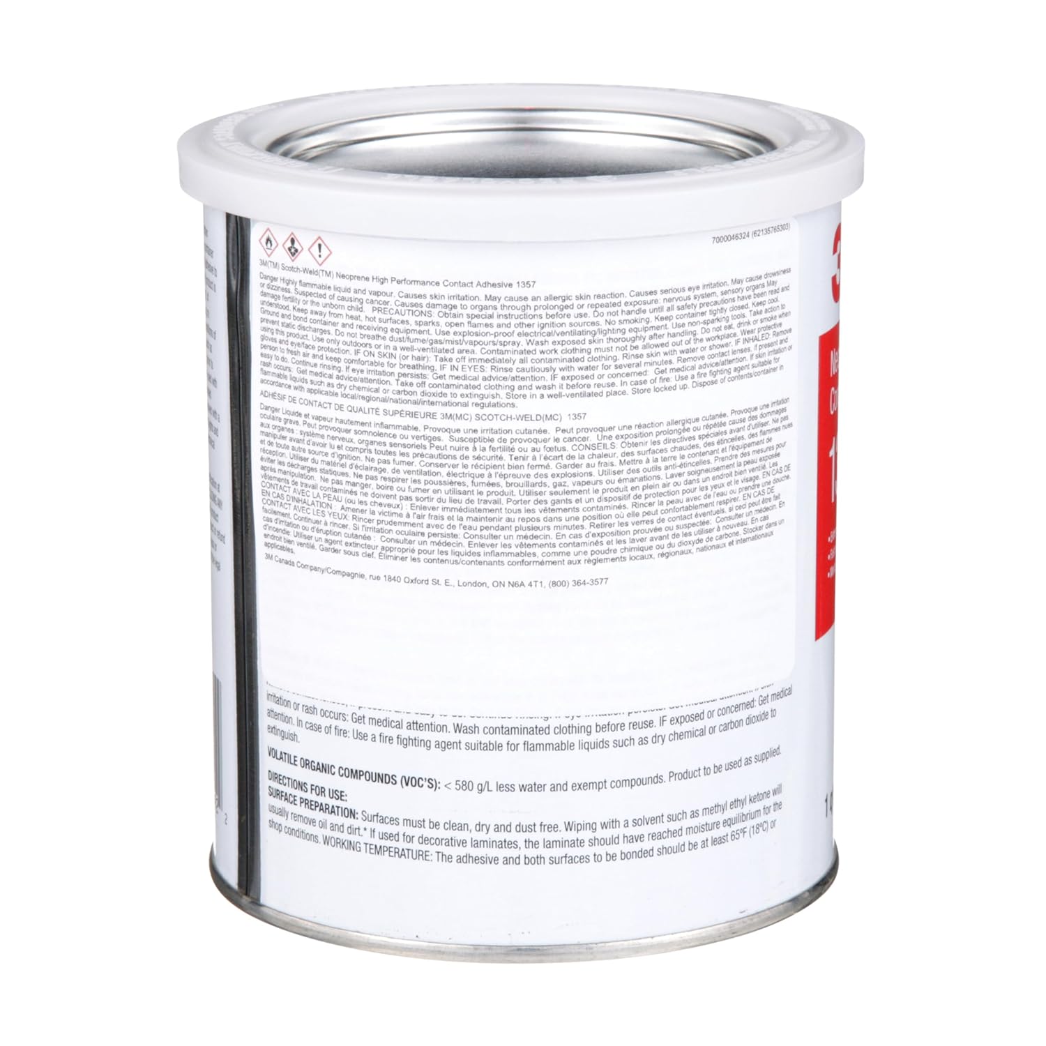 3M Neoprene High Performance Contact Adhesive 1357, Gray-Green, 1 Quart Can