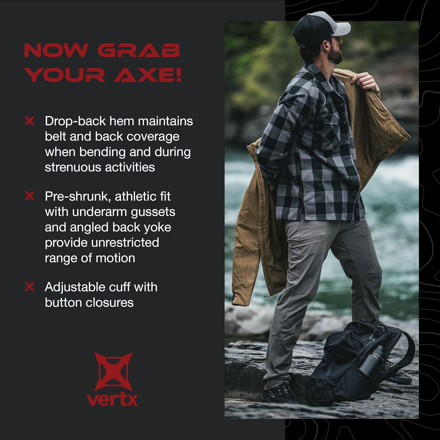 VERTX Canyon Valley Mens Tactical Flannel Shirt Long Sleeve