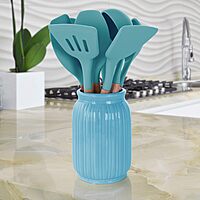 MegaChef 9-Piece Silicone and Wood Utensil Set with Ceramic Holder