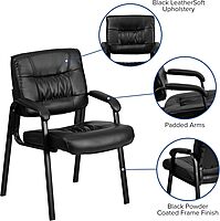 Flash Furniture Haeger LeatherSoft Tufted Executive Reception Chair with Padded Armrests, Upholstered Side Chair for Living Room or Office, Black Black Leathersoft/Black Frame