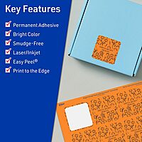 AVERY Printable Square Labels, Sure Feed Technology, 2 in x 2 in, Bright Orange