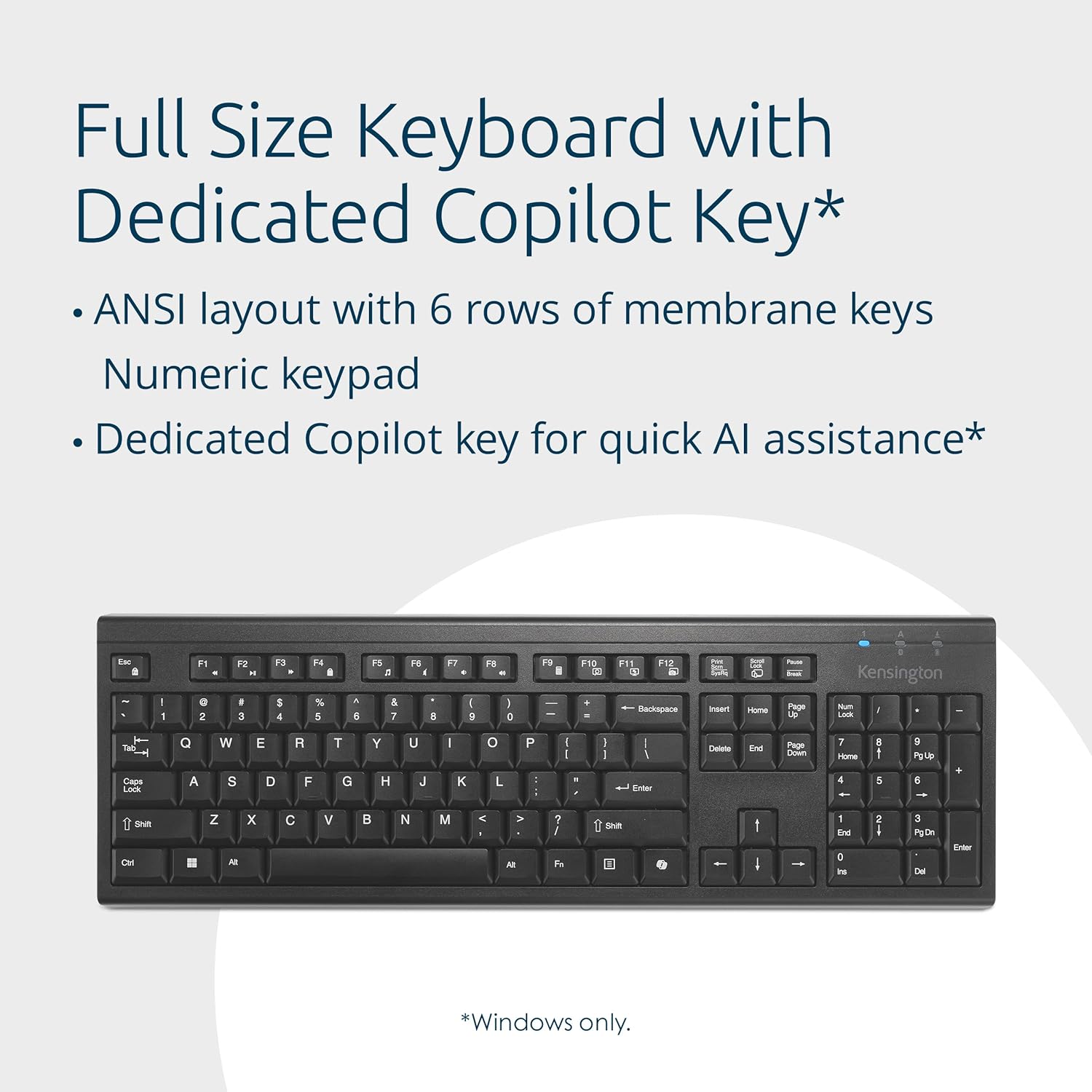 Kensington KB270 EQ Wireless Rechargeable Keyboard, Full-Size, Spill-Proof, 2.4GHz & Bluetooth 5.0 Connection