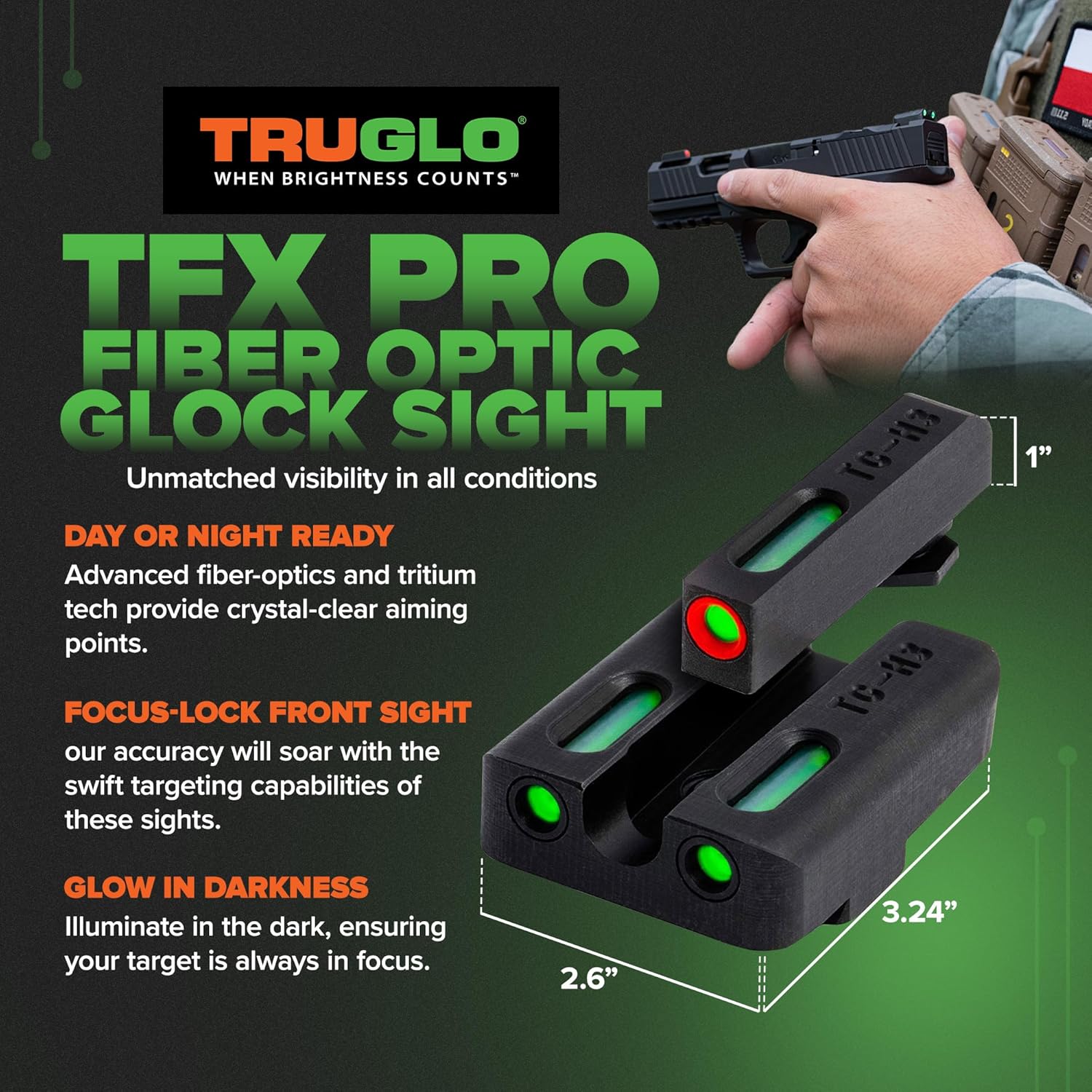 TRUGLO TFX PRO Handgun Night Sights Tritium and Fiber Optic