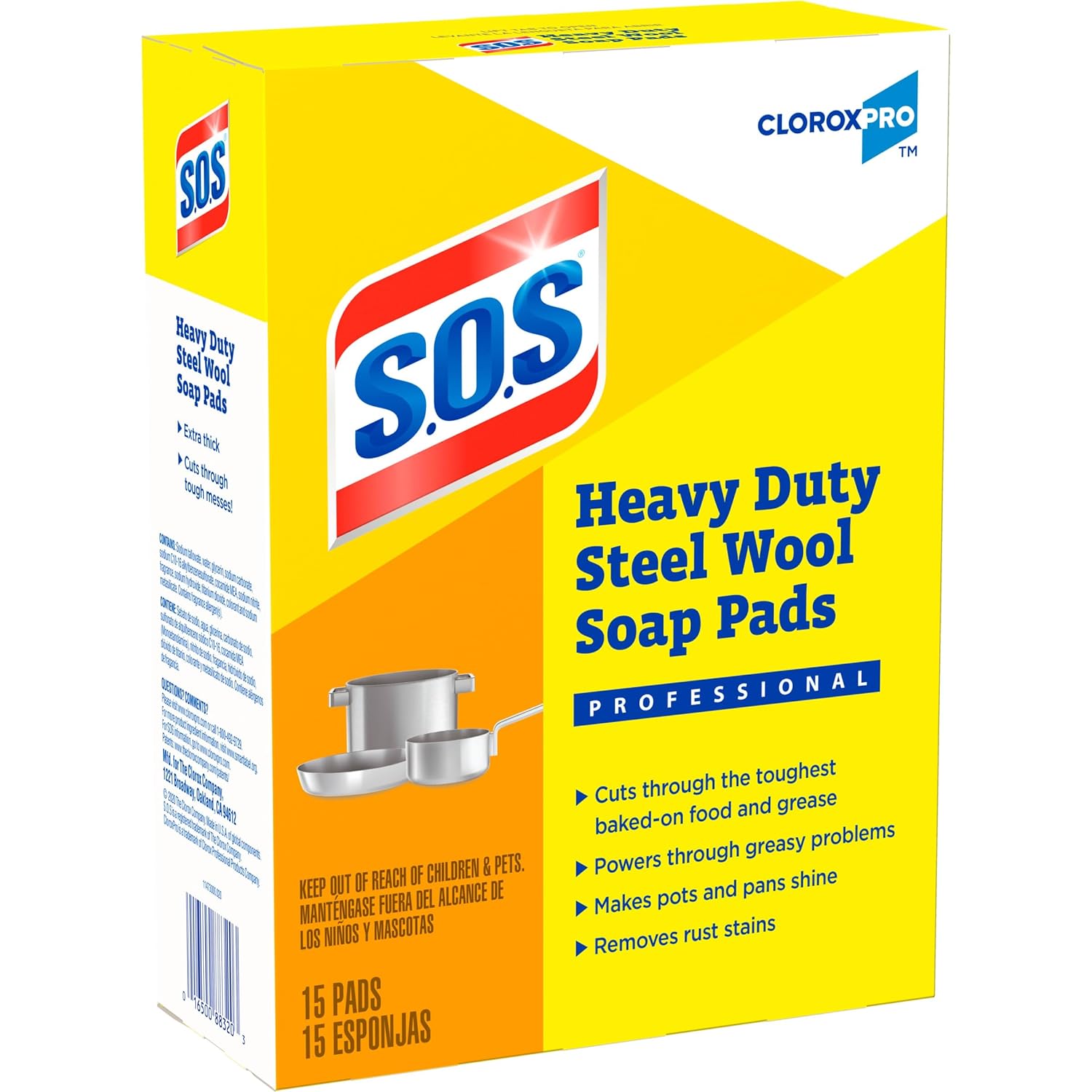 CloroxPro S.O.S Steel Wool Soap Pads, 15 Ct., Pack of 12 (Pack May Vary)