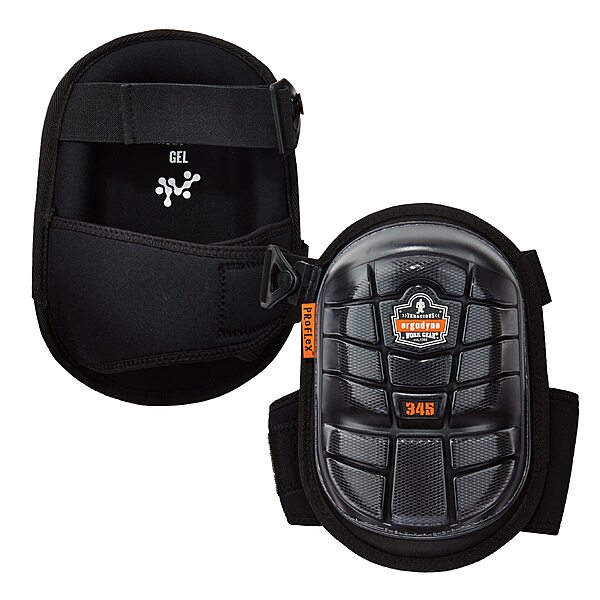 Ergodyne ProFlex 345 Professional Knee Pads, Protective Long Cap, Injected Gel Padded Technology, Adjustable Straps, Black