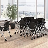 Bush Business Furniture Folding Chairs with Arms - Set of 2, Commercial-Grade Guest Mesh Back Seating for Office, Banquet