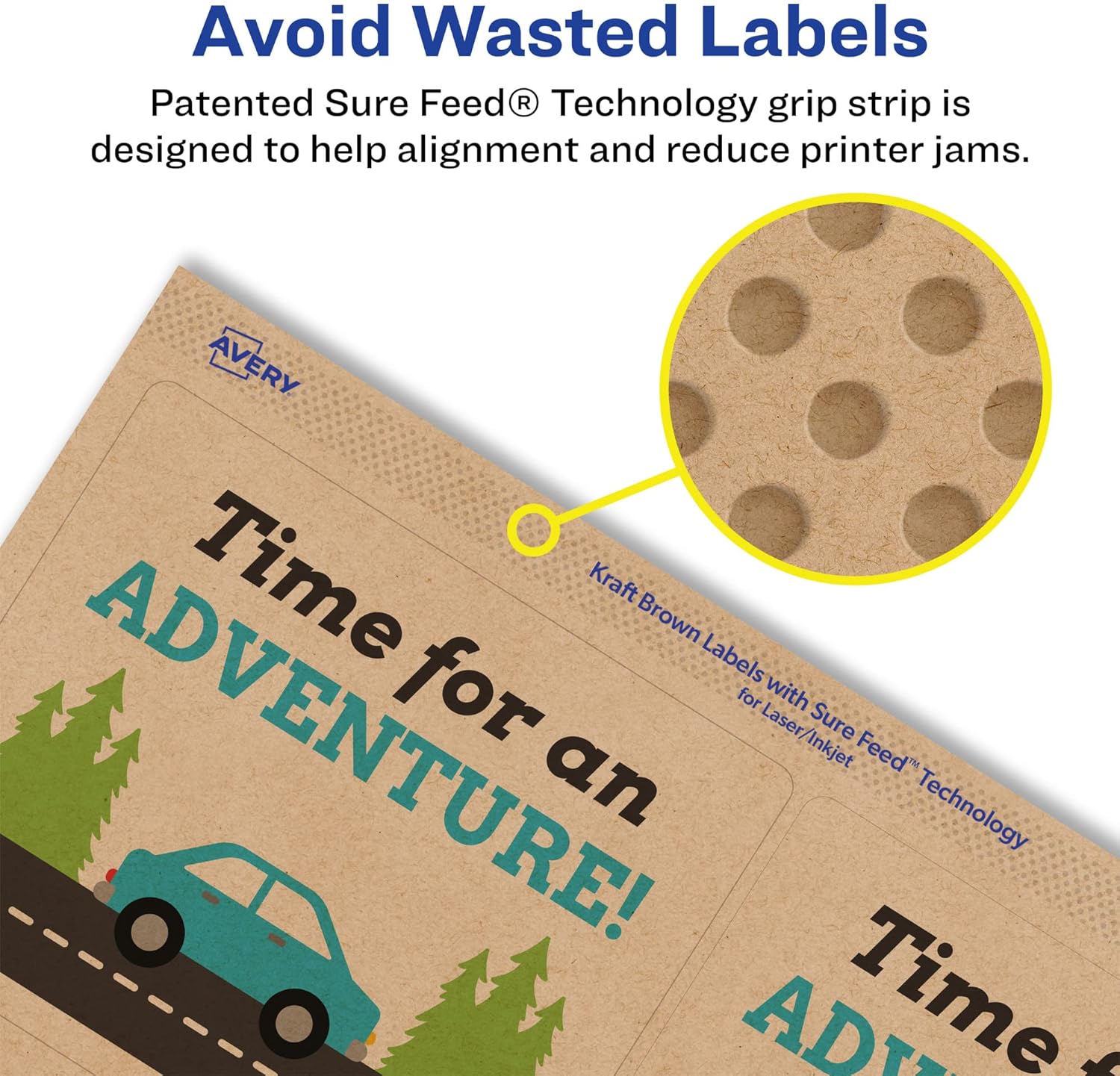 AVERY Kraft Brown Rectangle Labels, Sure Feed Technology, 3-1/3" x 4"