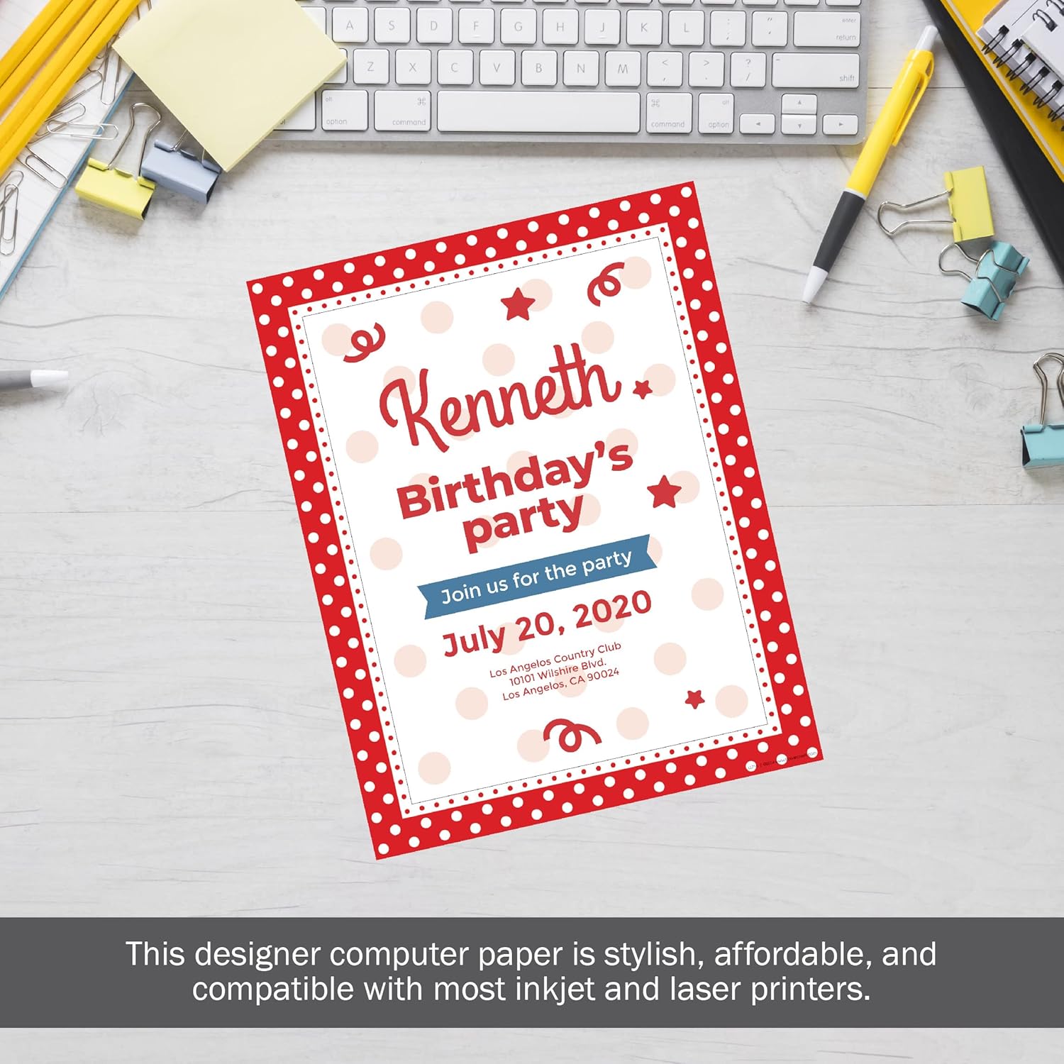 Barker Creek Red/White Dots Computer Paper, 8-1/2 x 11 Inches, 50 Sheets