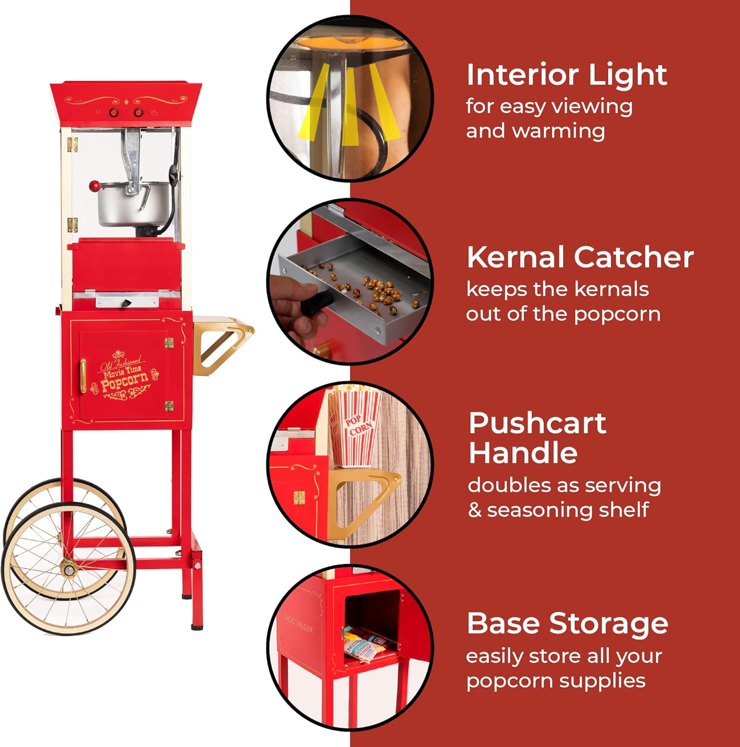 NOSTALGIA Vintage-Style Professional Popcorn Cart with 8 oz Kettle