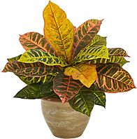 Nearly Natural 15in. Garden Croton Artificial Plant in Ceramic Planter (Real Touch) Orange 15in.