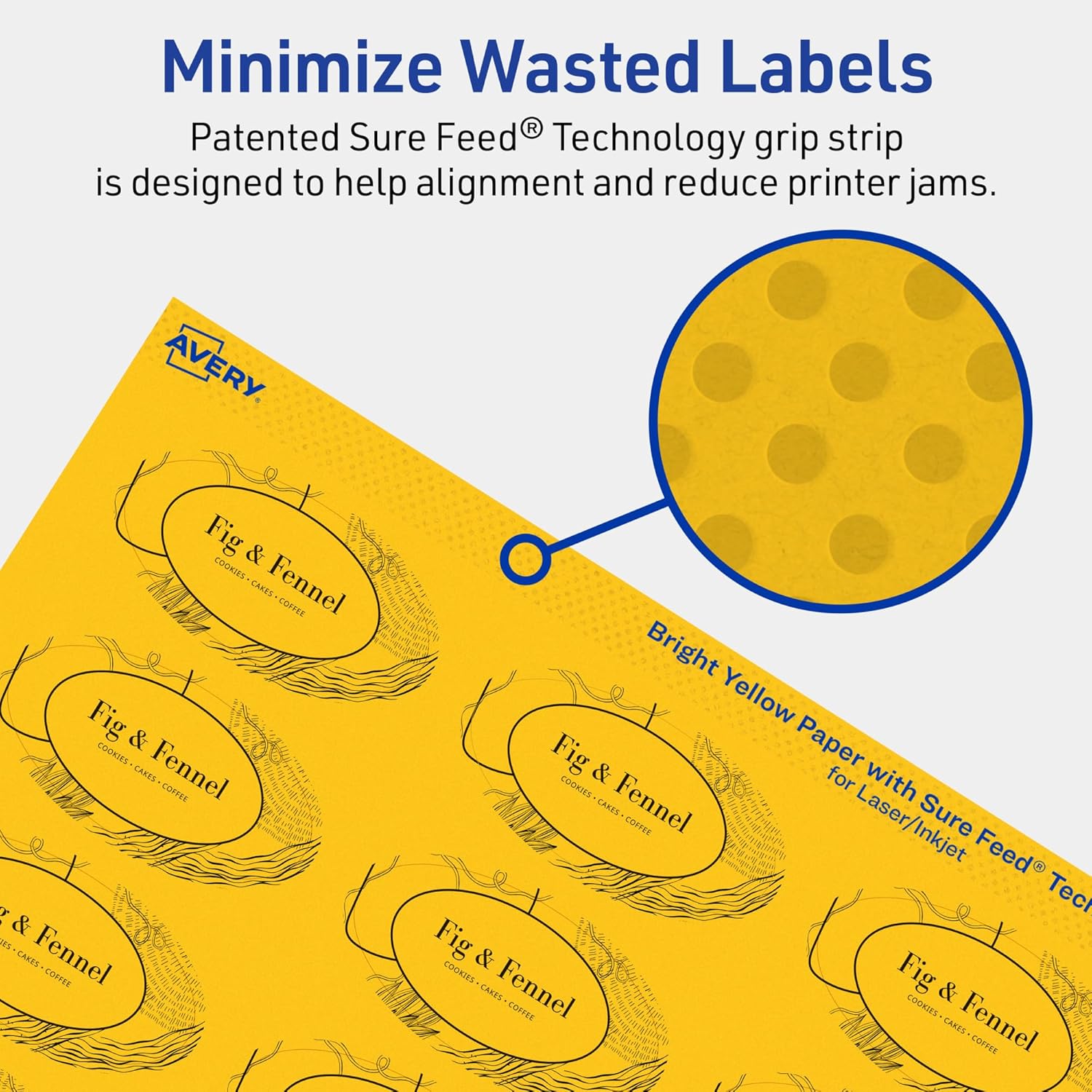 Avery Printable Oval Labels, Sure Feed Technology, 1-1/8" x 2-1/4", Bright Yellow Labels, Print-to-The-Edge