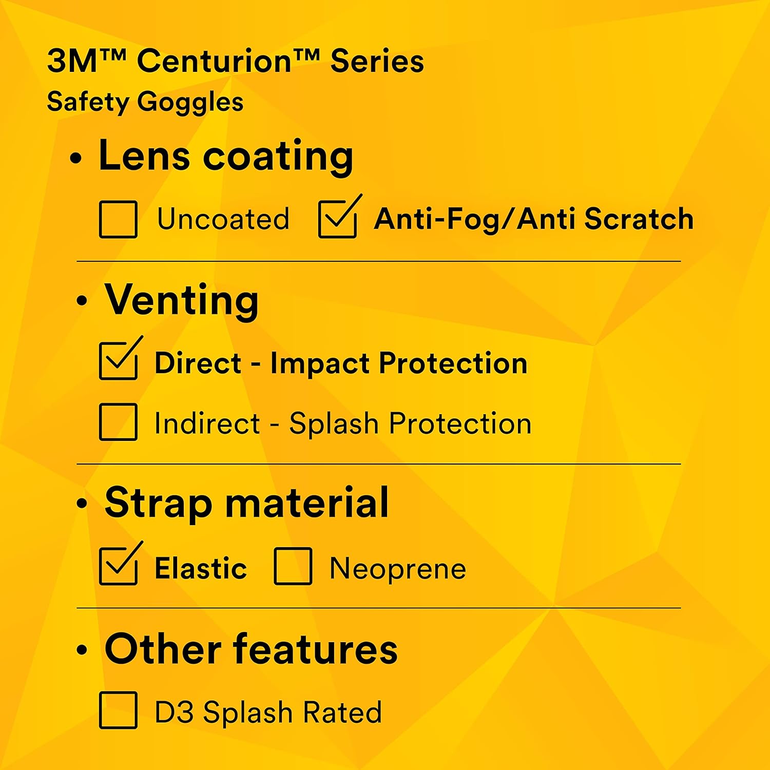 3M Centurion Safety Impact Goggle 452AF, 40301-00000-10 Clear Anti-Fog Lens, Pack of 1