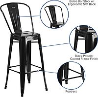 Flash Furniture Commercial Grade 30" High Black Metal Indoor-Outdoor Barstool with Removable Back Black Set of 1