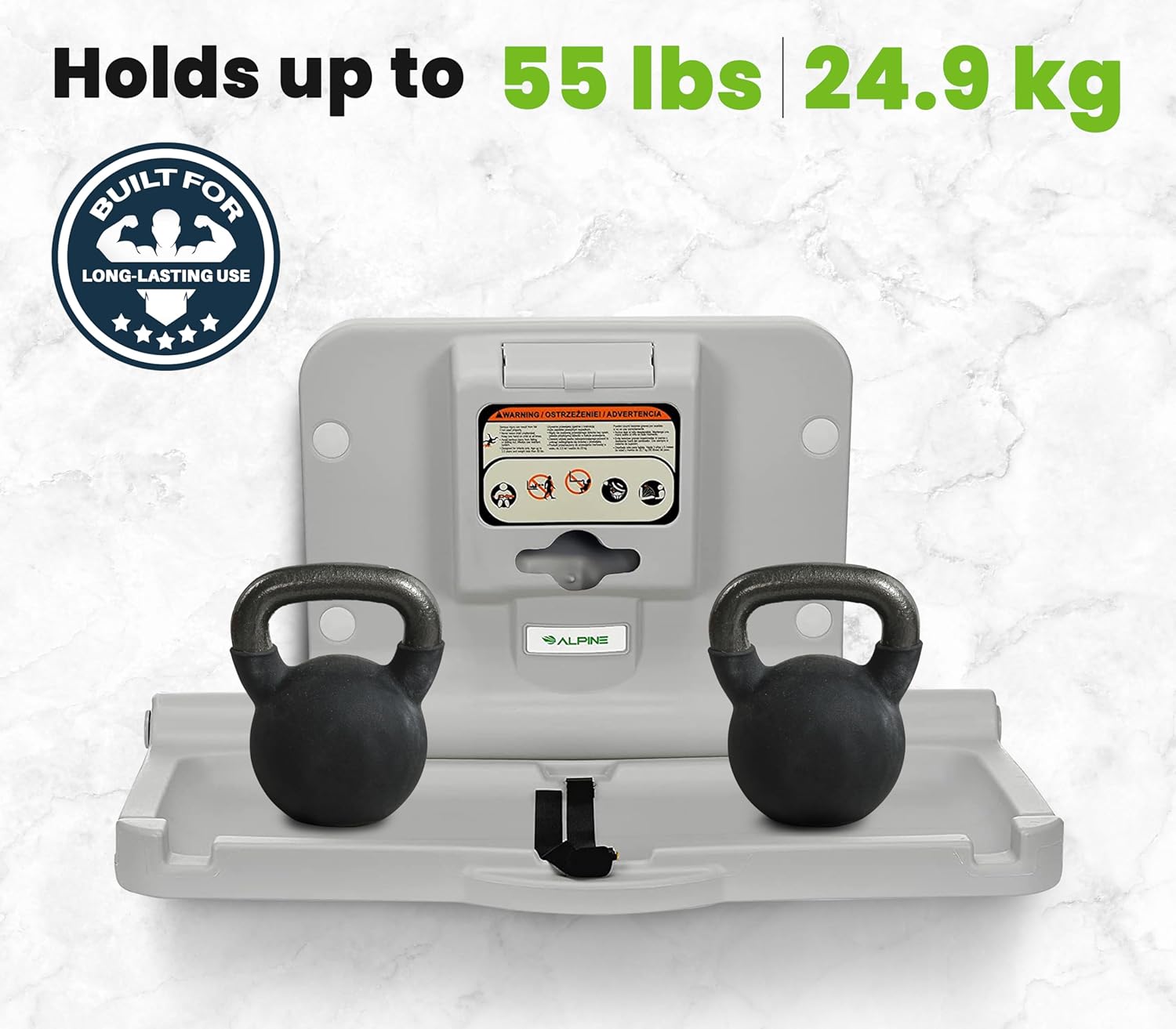 Alpine Wall Mounted Baby Changing Station - Horizontal Baby Changing Table Foldable Diaper Tables with Safety Strap