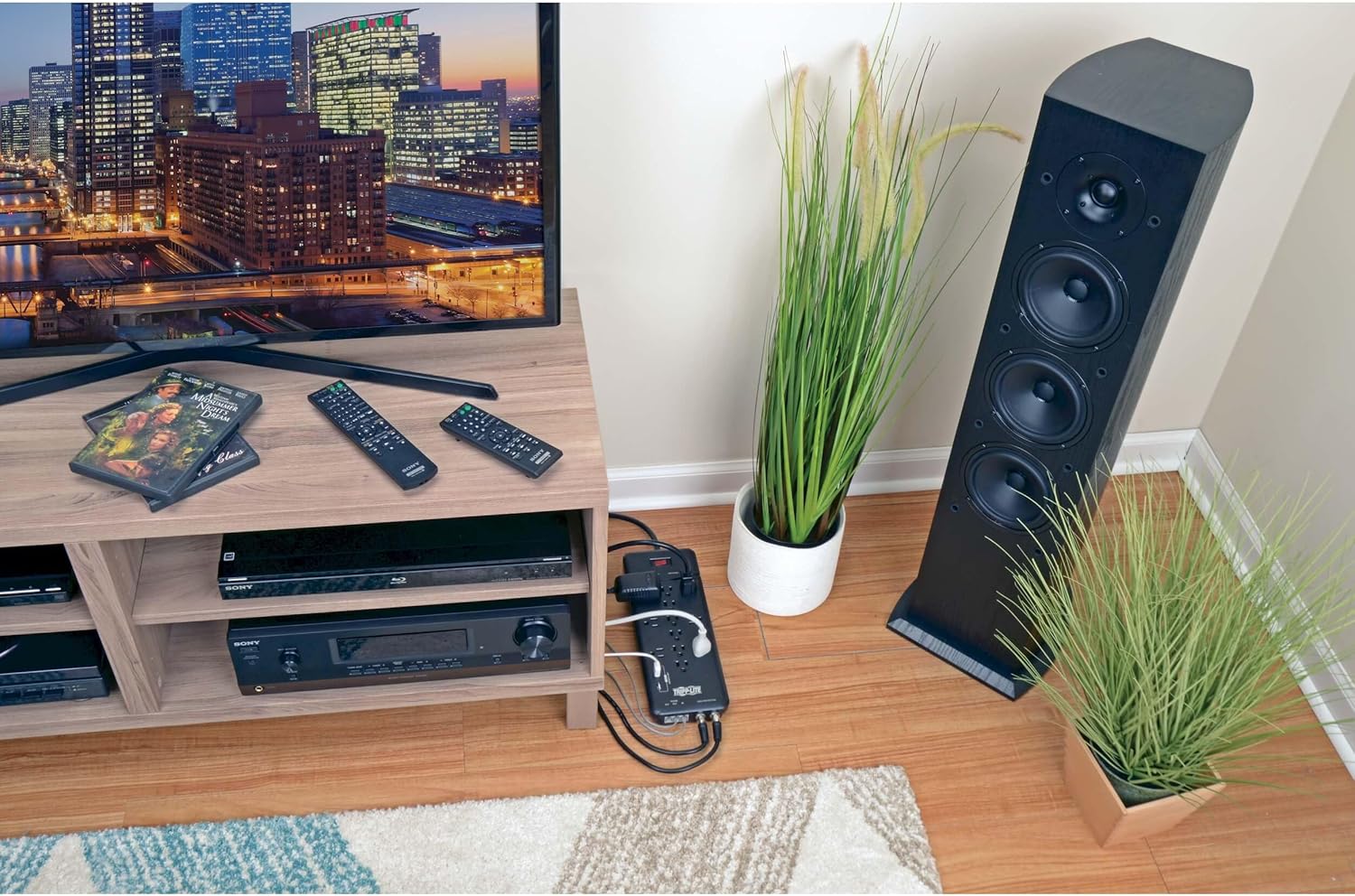 TRIPP LITE 12-Outlet Surge Protector Power Strip with Tel/Modem Protection, 8 ft Right-Angle Cord