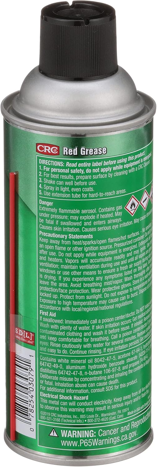 CRC Red Grease 03079 – 11 WT OZ, Multi-Purpose Aerosol Lubricant, Red Color for Easy Visual Inspection 1 Pack 11 Oz
