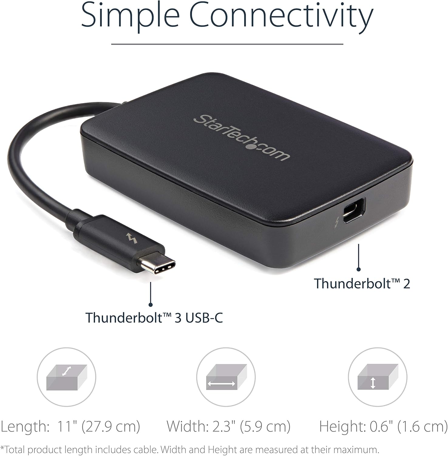 StarTech.com Thunderbolt 3 to Thunderbolt 2 Adapter (Non-Reversible) - TB3 Laptop to TB2 (20Gbps) or TB1 (10Gbps) Devices