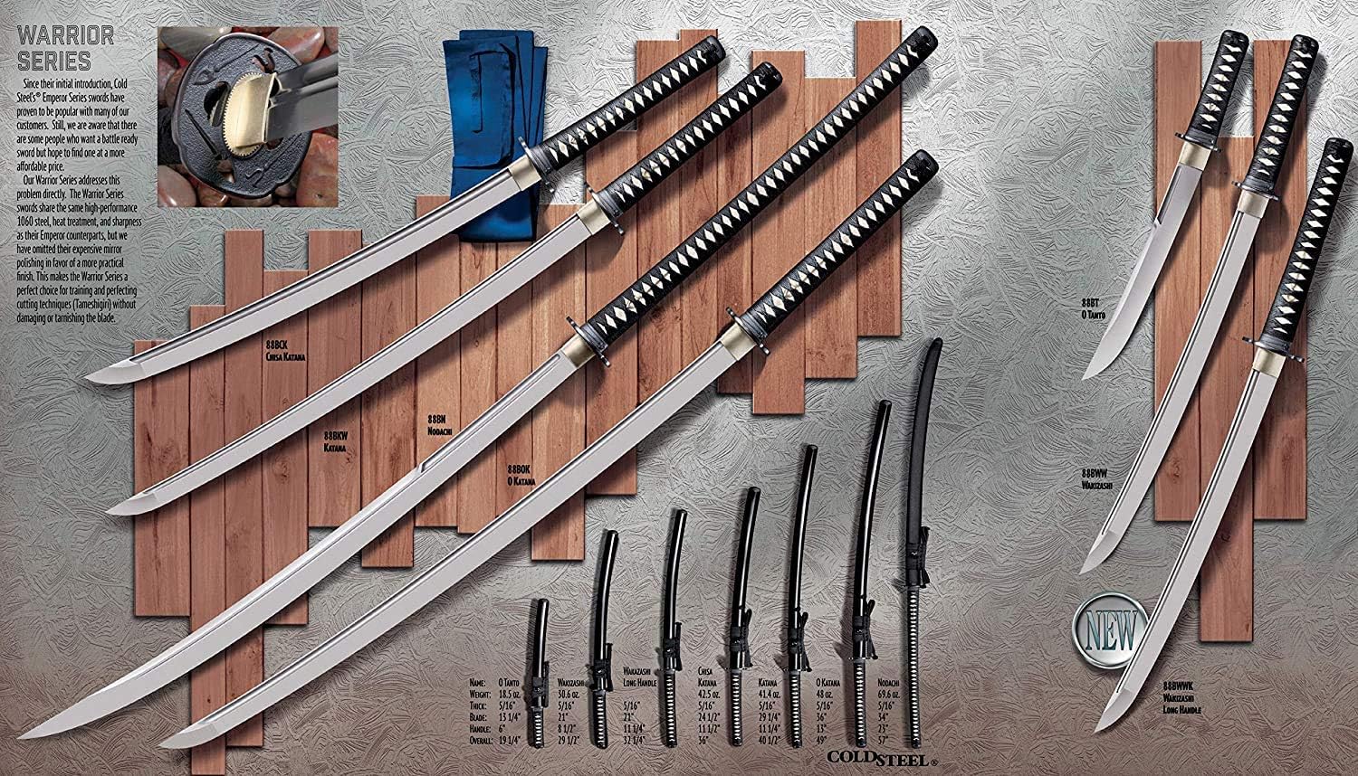 Cold Steel 88BKW Katana, Ray Skin Handle, Wood Scabbard, One Size