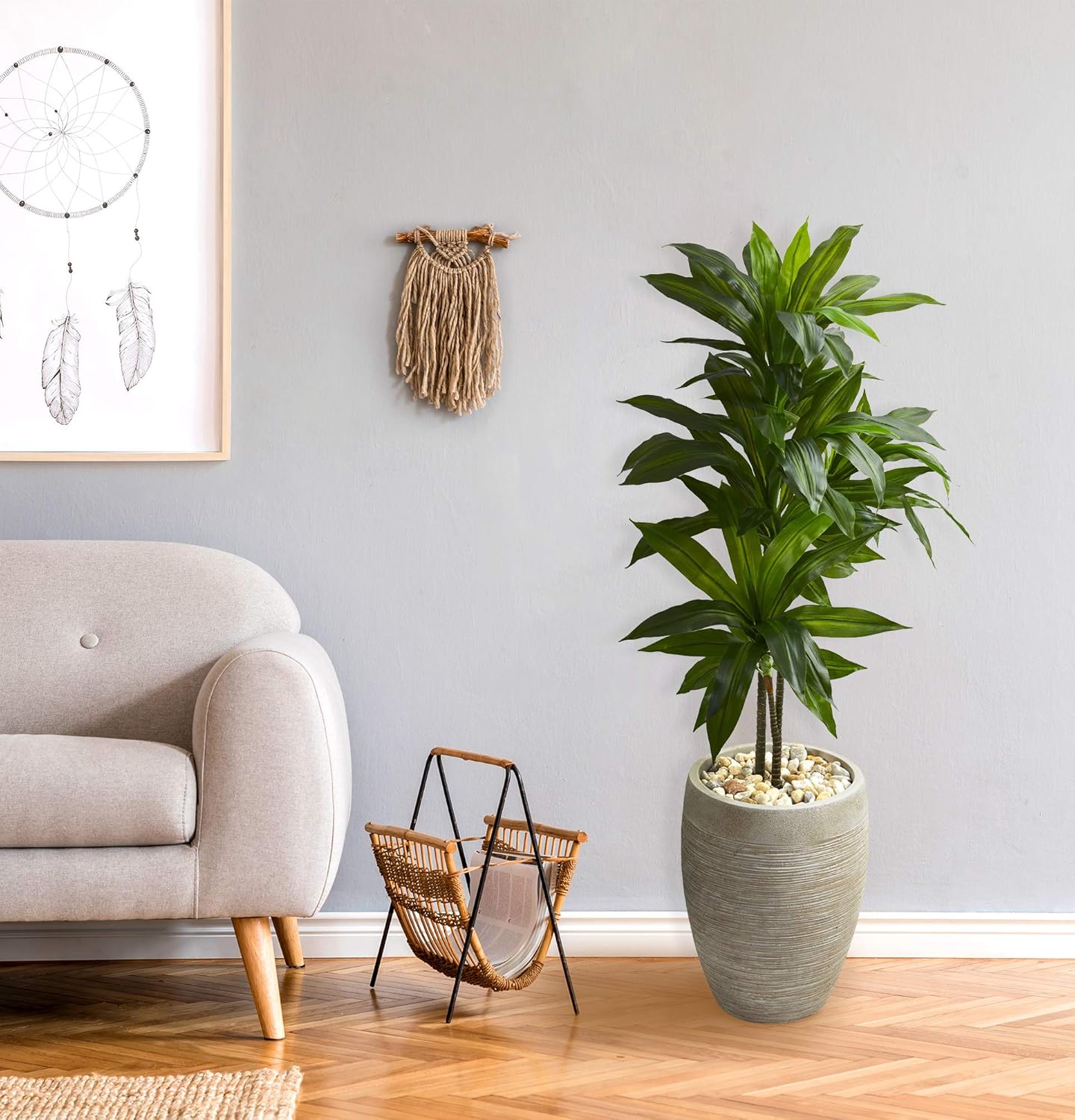 Nearly Natural 4ft. Dracaena Artificial Plant in Sand Colored Planter (Real Touch), Green