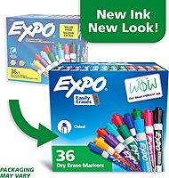 EXPO Low Odor Dry Erase Markers Chisel Tip Assorted Fashion Colors 36 Count for Classroom Office & Home Use 36 Count (Pack of 1)