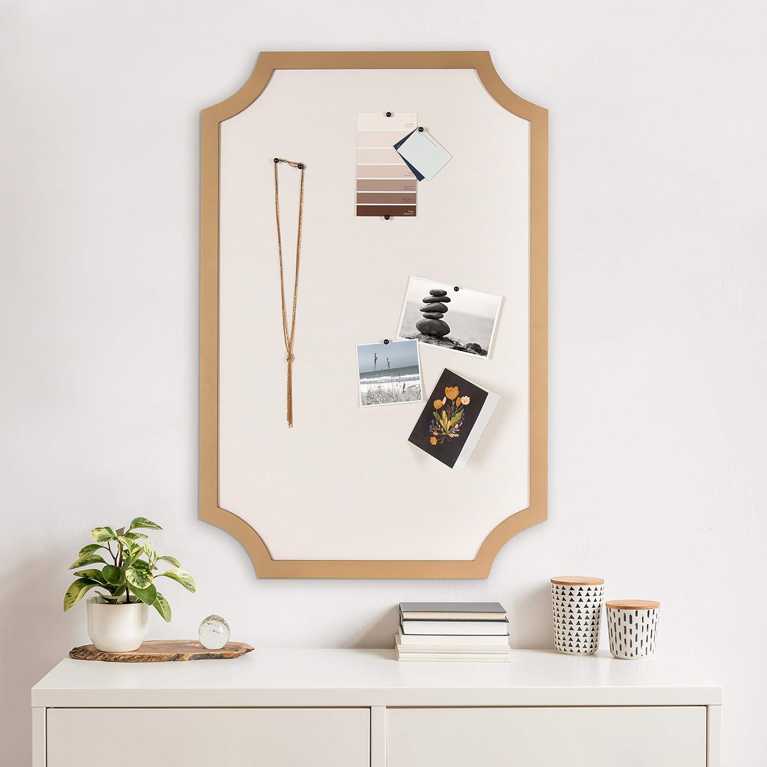 Kate and Laurel Holbrook Modern Scalloped Fabric Pinboard, 24 x 36, Gold, Decorative Bulletin Board for Wall