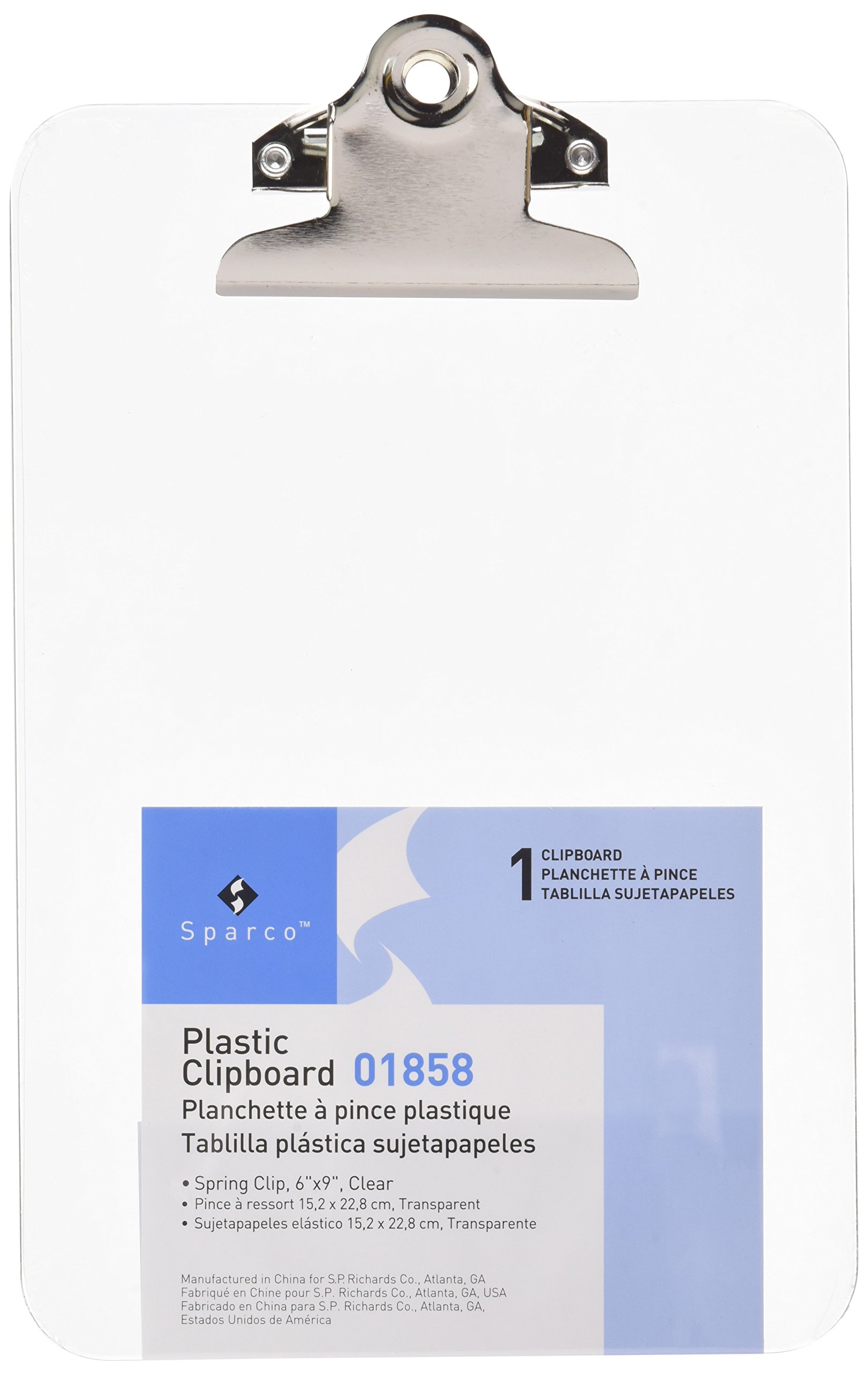Sparco Transparent Plastic Clipboard, 6" x 9", Clear
