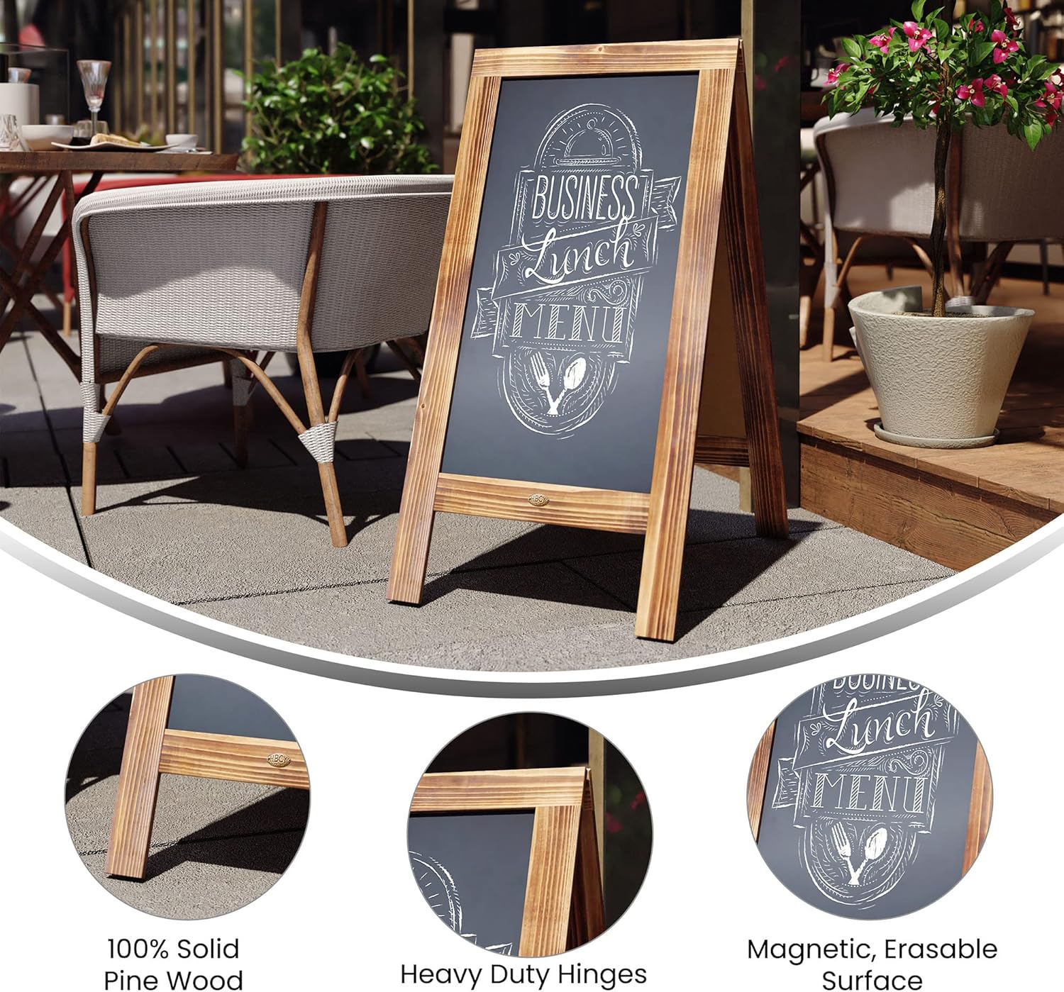 Flash Furniture Canterbury Magnetic Chalkboard Sign - Rustic Brown Wood Frame - 40" x 20"