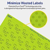 Avery Printable Square Labels, Sure Feed Technology, 1" x 1", Bright Green, Print-to-The-Edge, Laser/Inkjet Printable