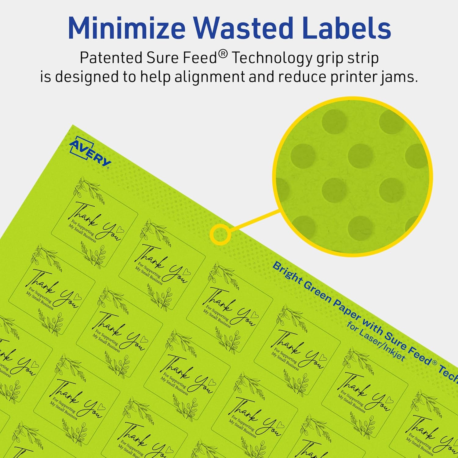 Avery Printable Square Labels, Sure Feed Technology, 1" x 1", Bright Green, Print-to-The-Edge, Laser/Inkjet Printable