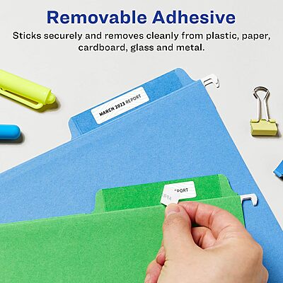 Avery Matte White Removable Rectangle Labels, Sure Feed Technology, Print-to-The-Edge, 0.5" x 1.75", 900 Removable Labels, Laser/Inkjet Printable 900 labels