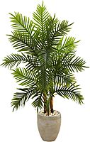 Nearly Natural 5ft. Areca Palm Tree in Sand Colored Planter (Real Touch) Artificial Plant, 21"D x 32"W x 60"H, Green