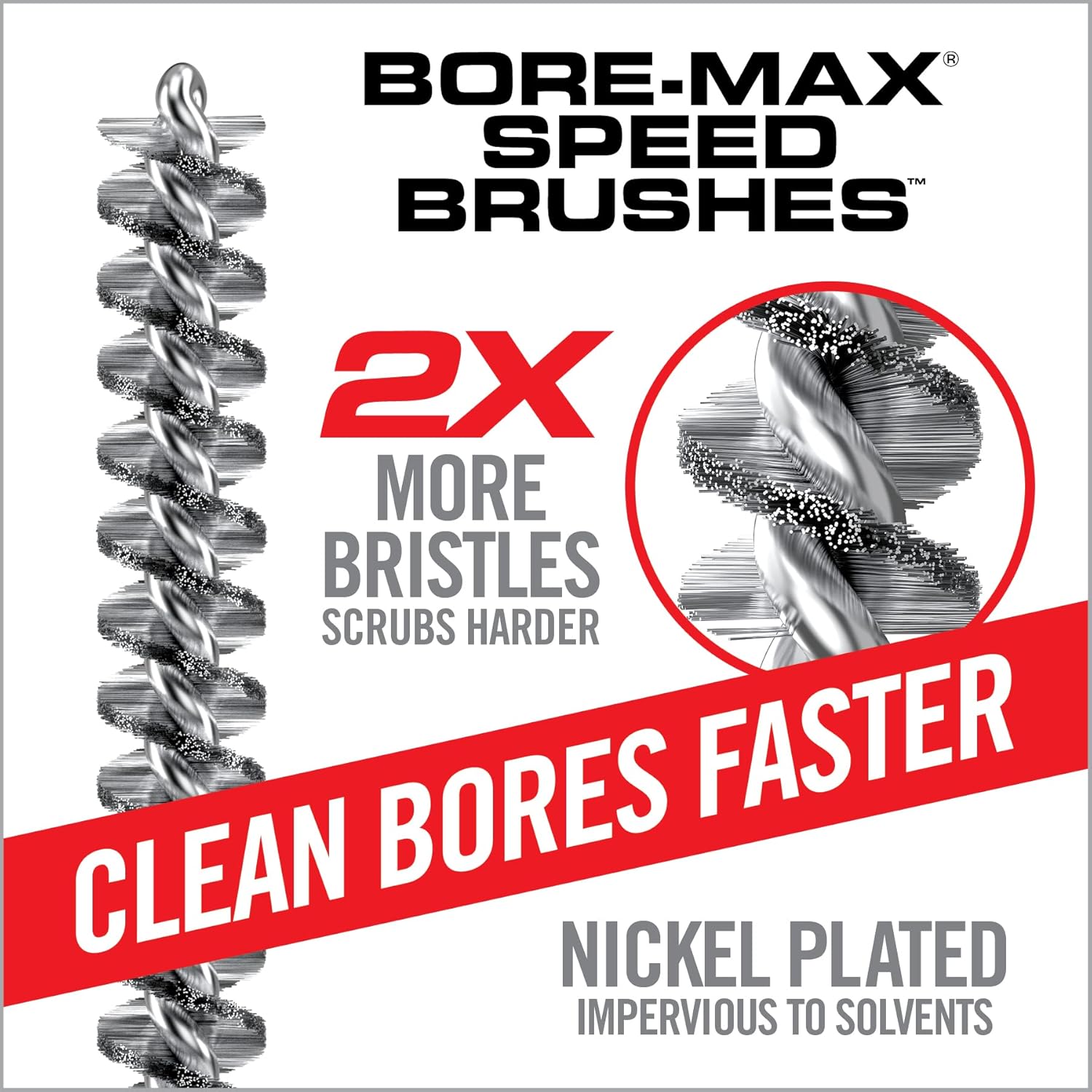 Real Avid Bore-Max Bore Brush, Nickel-Plated Bronze Barrel Brush with Stainless Steel Handle