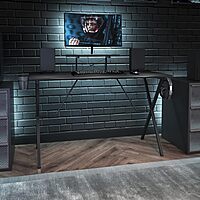 Flash Furniture Mallot Black Gaming Desk with Cup Holder, Headphone Hook, and Monitor/Smartphone Stand Black 51.5"
