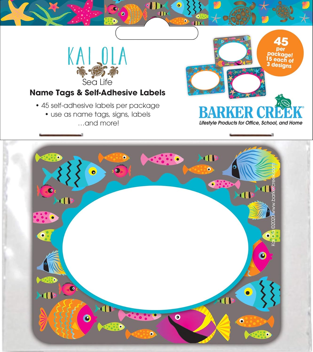 Barker Creek Name Badges & Self-Adhesive Labels, Kai Ola Sea Life, Multi-Design, Multi Purpose, Use as Name Tags, Gift Tags